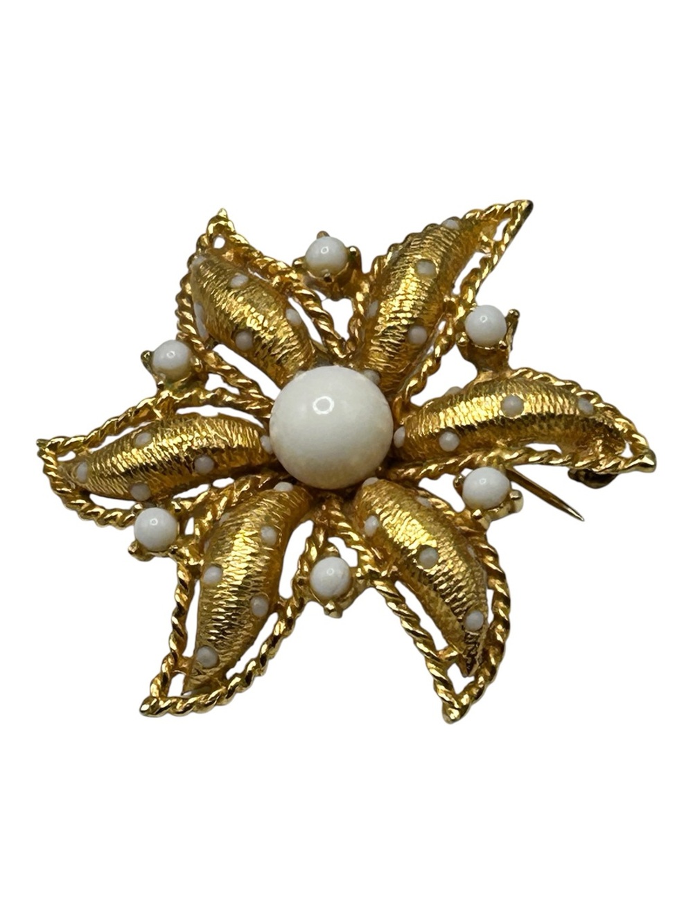 Vintage Signed Milk Glass Flower Brooch